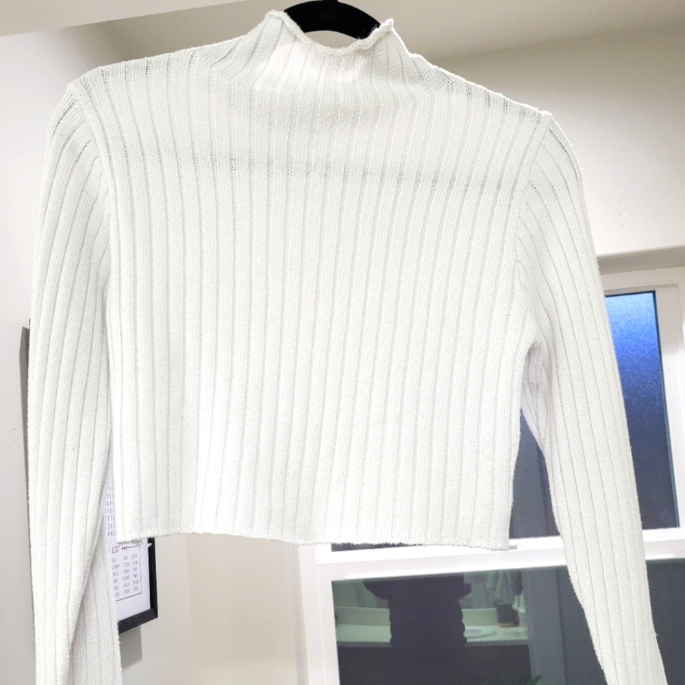 Zaful white cropped mock neck sweater